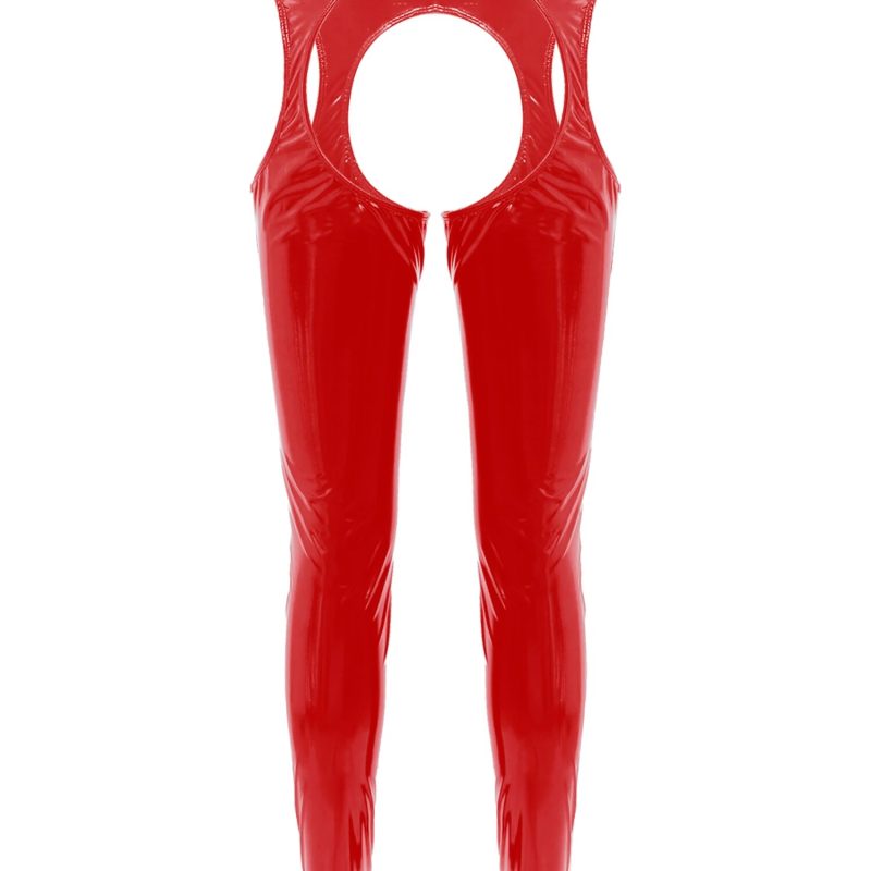 red crotchless latex pants